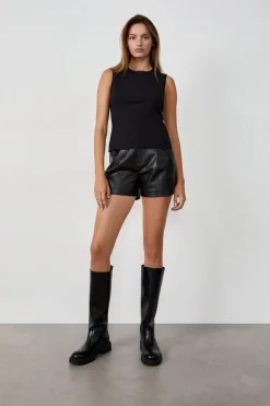 Outlet ETAM Pantalón corto efecto piel NEGRO
