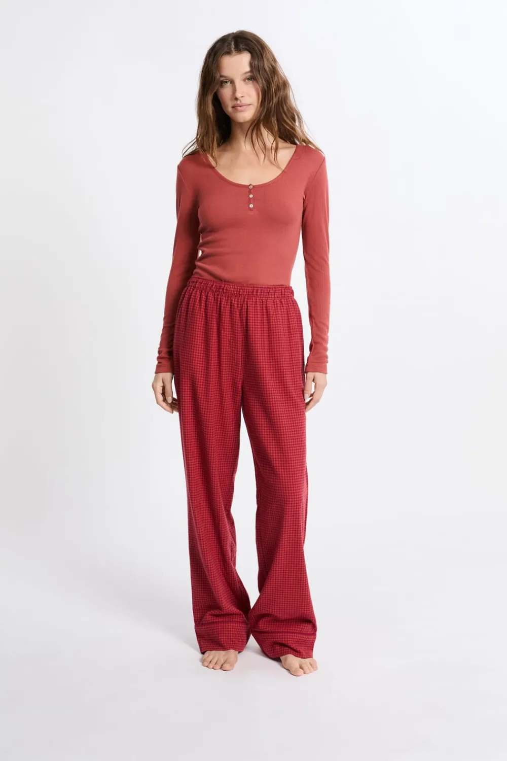 Clearance ETAM Pantalón de pijama a cuadros de algodón LADRILLO ROUX