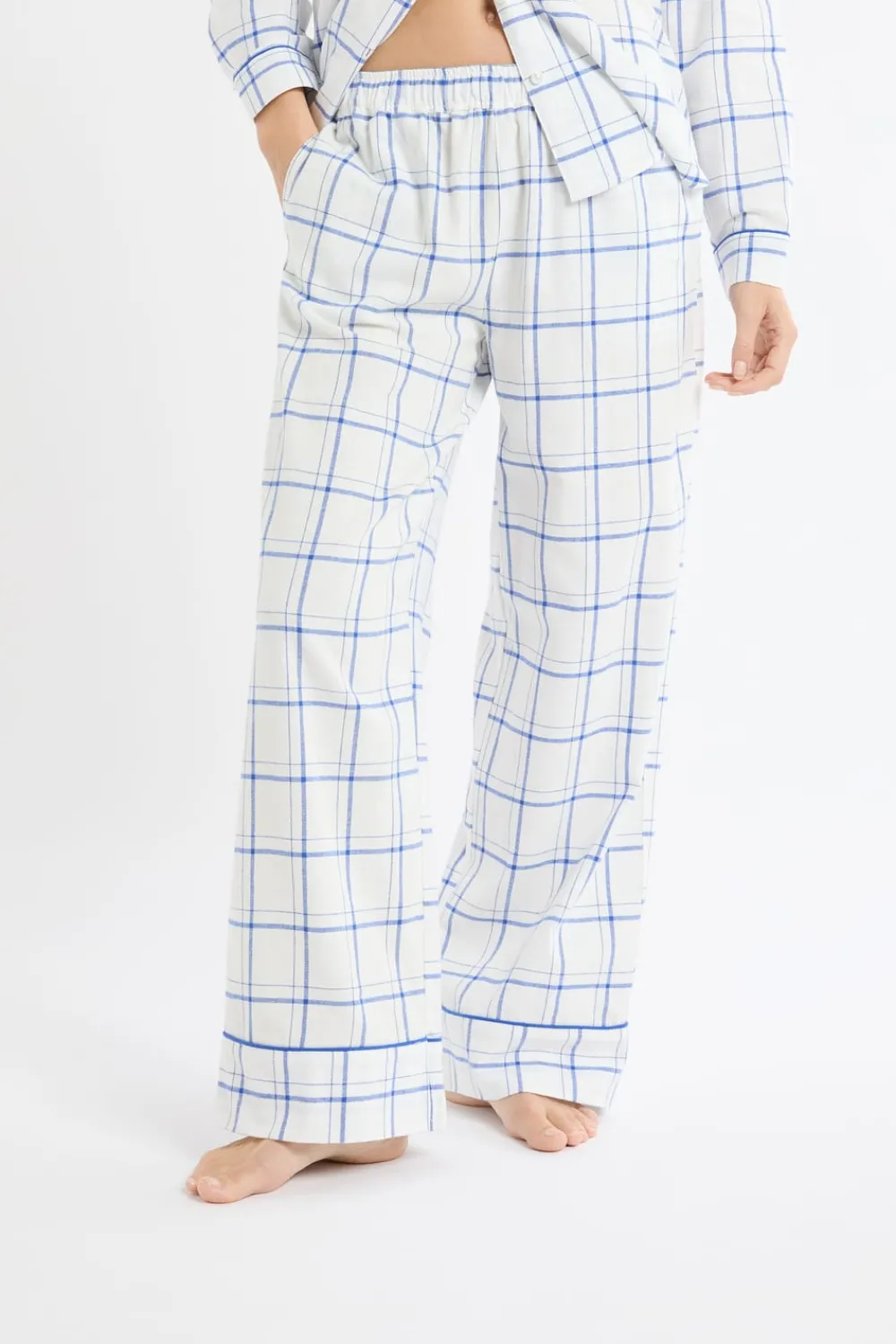 Sale ETAM Pantalón de pijama a cuadros de algodón AZUL