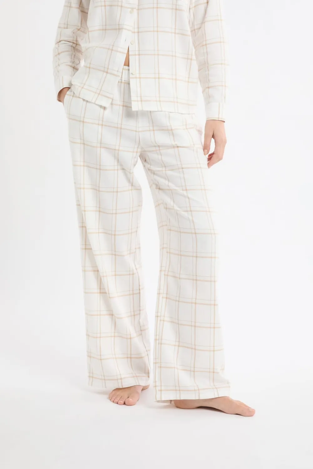 Hot ETAM Pantalón de pijama a cuadros de algodón BEIGE