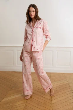 Hot ETAM Pantalón de pijama a rayas y corazones de algodón IMP FD BLANCO