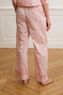 Hot ETAM Pantalón de pijama a rayas y corazones de algodón IMP FD BLANCO