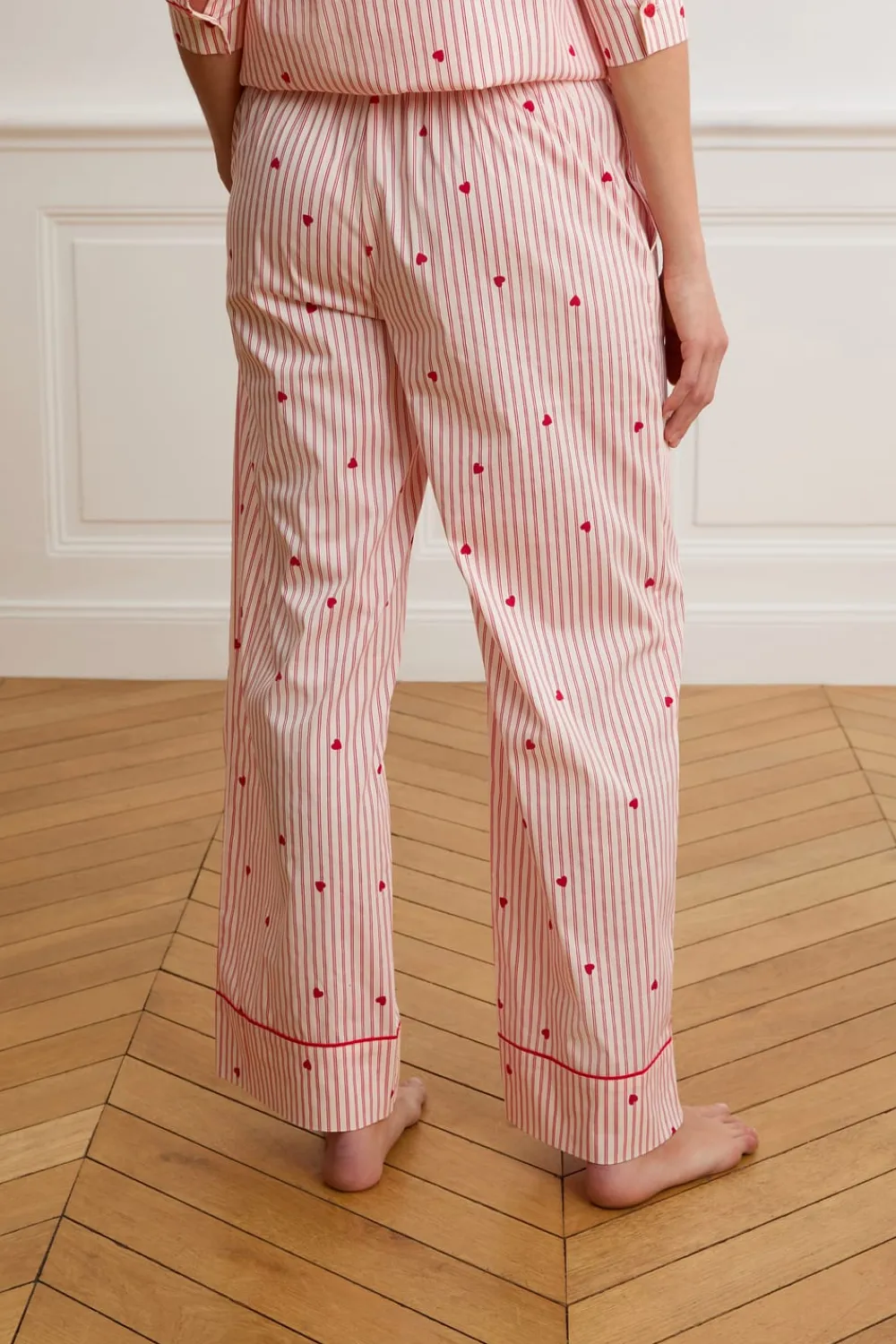 Hot ETAM Pantalón de pijama a rayas y corazones de algodón IMP FD BLANCO
