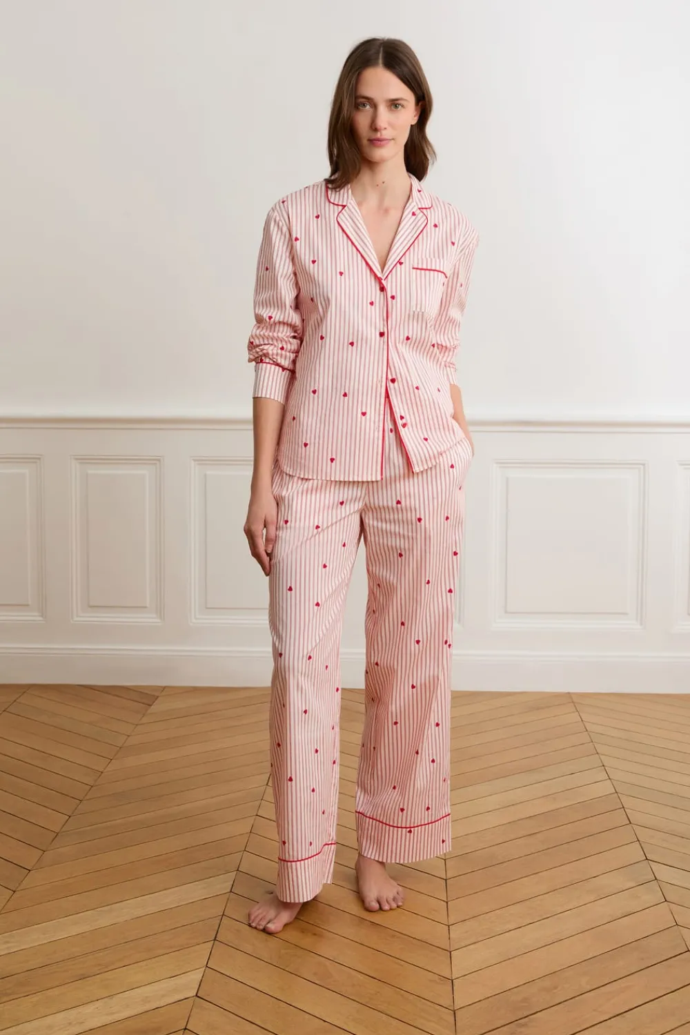 Hot ETAM Pantalón de pijama a rayas y corazones de algodón IMP FD BLANCO