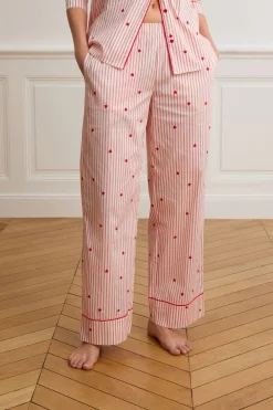 Hot ETAM Pantalón de pijama a rayas y corazones de algodón IMP FD BLANCO
