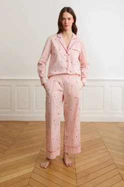 Hot ETAM Pantalón de pijama a rayas y corazones de algodón IMP FD BLANCO
