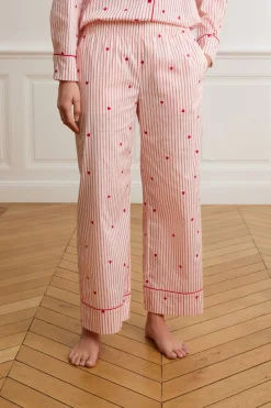 Hot ETAM Pantalón de pijama a rayas y corazones de algodón IMP FD BLANCO