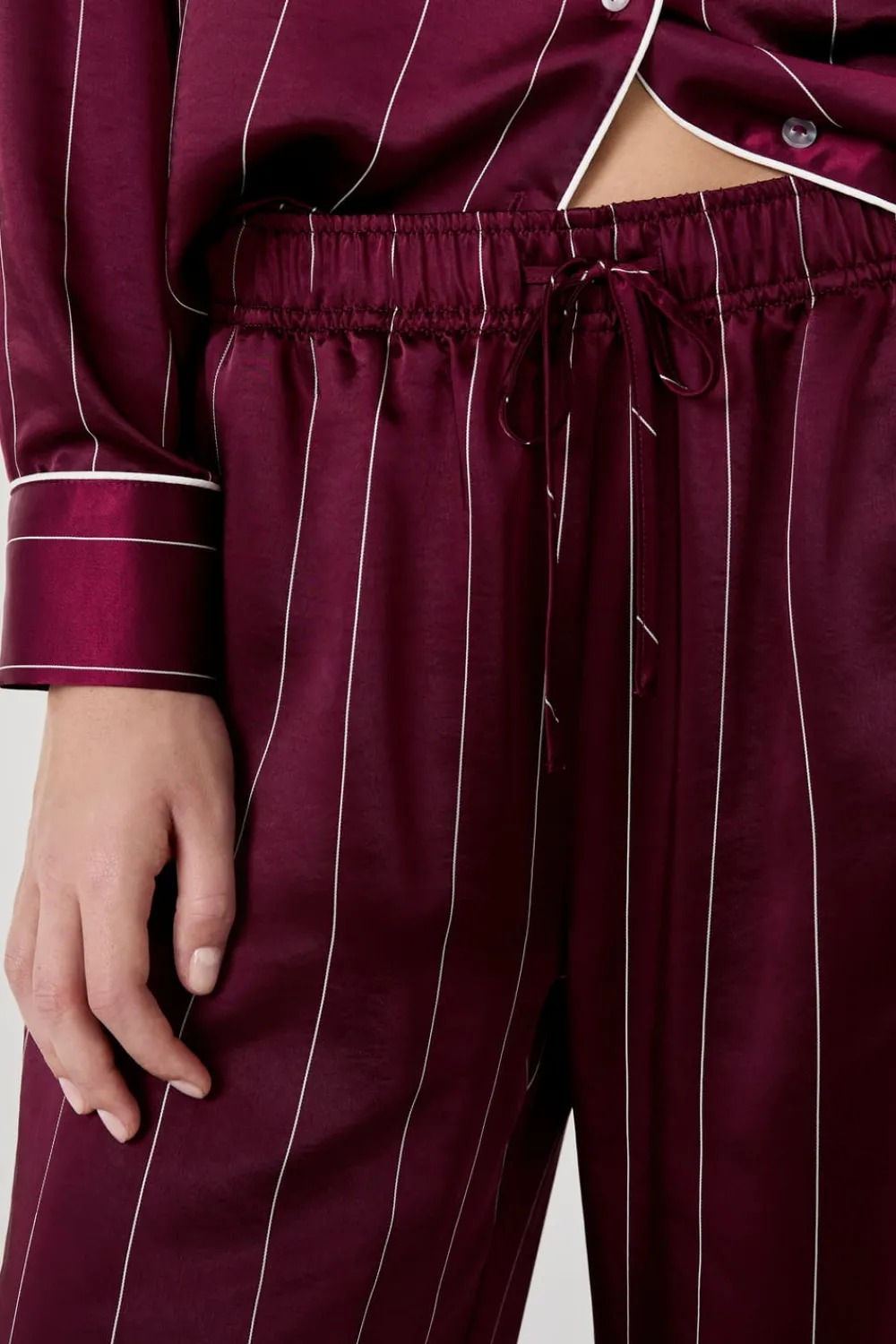 Sale ETAM Pantalón de pijama a rayas de satén BURDEOS GRANATE