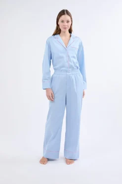 Sale ETAM Pantalón de pijama ancho de algodón AZUL CLARO