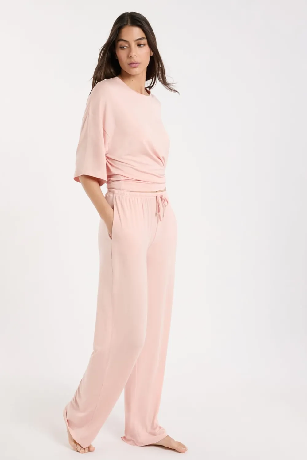 Sale ETAM Pantalón de pijama ancho de modal ROSA EMPOLVADO