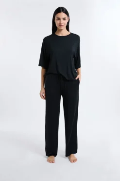 Discount ETAM Pantalón de pijama ancho de modal NEGRO