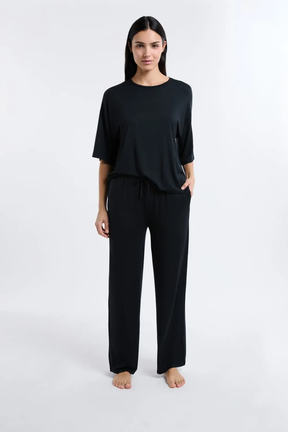 Discount ETAM Pantalón de pijama ancho de modal NEGRO