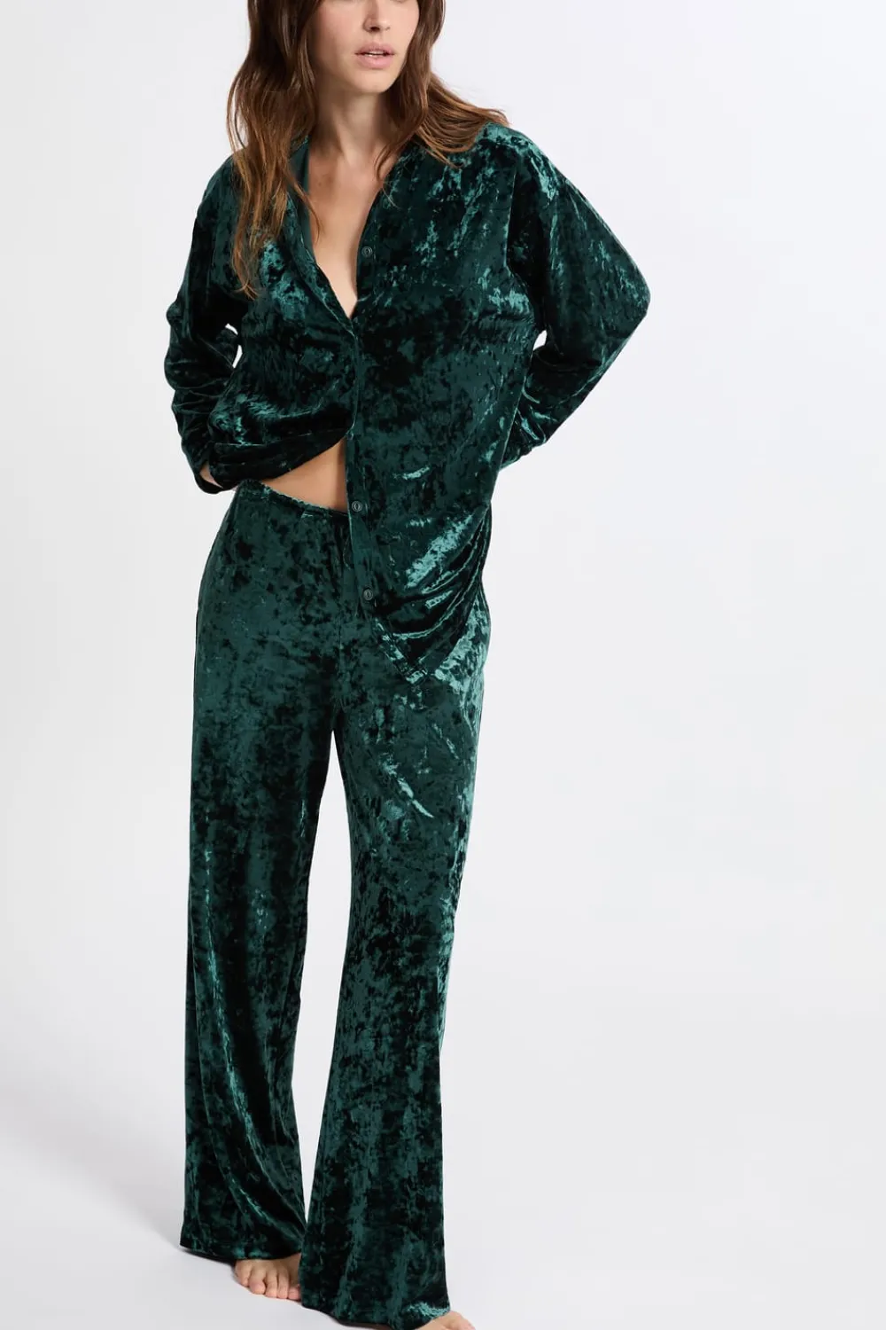 Clearance ETAM Pantalón de pijama con efecto terciopelo ESMERALDA