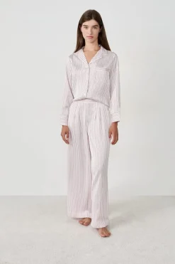 Best ETAM Pantalón de pijama de satén a rayas IMP FD ECRU