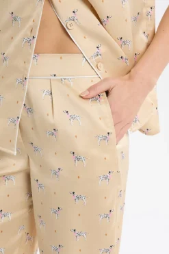 Discount ETAM Pantalón de pijama de satén con estampado de perros IMP FONDO ROSA