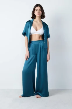 Clearance ETAM Pantalón de pijama de seda AZUL PETR&Oacute;LEO