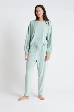 Sale ETAM Pantalón de pijama de terciopelo VERDE AGUA