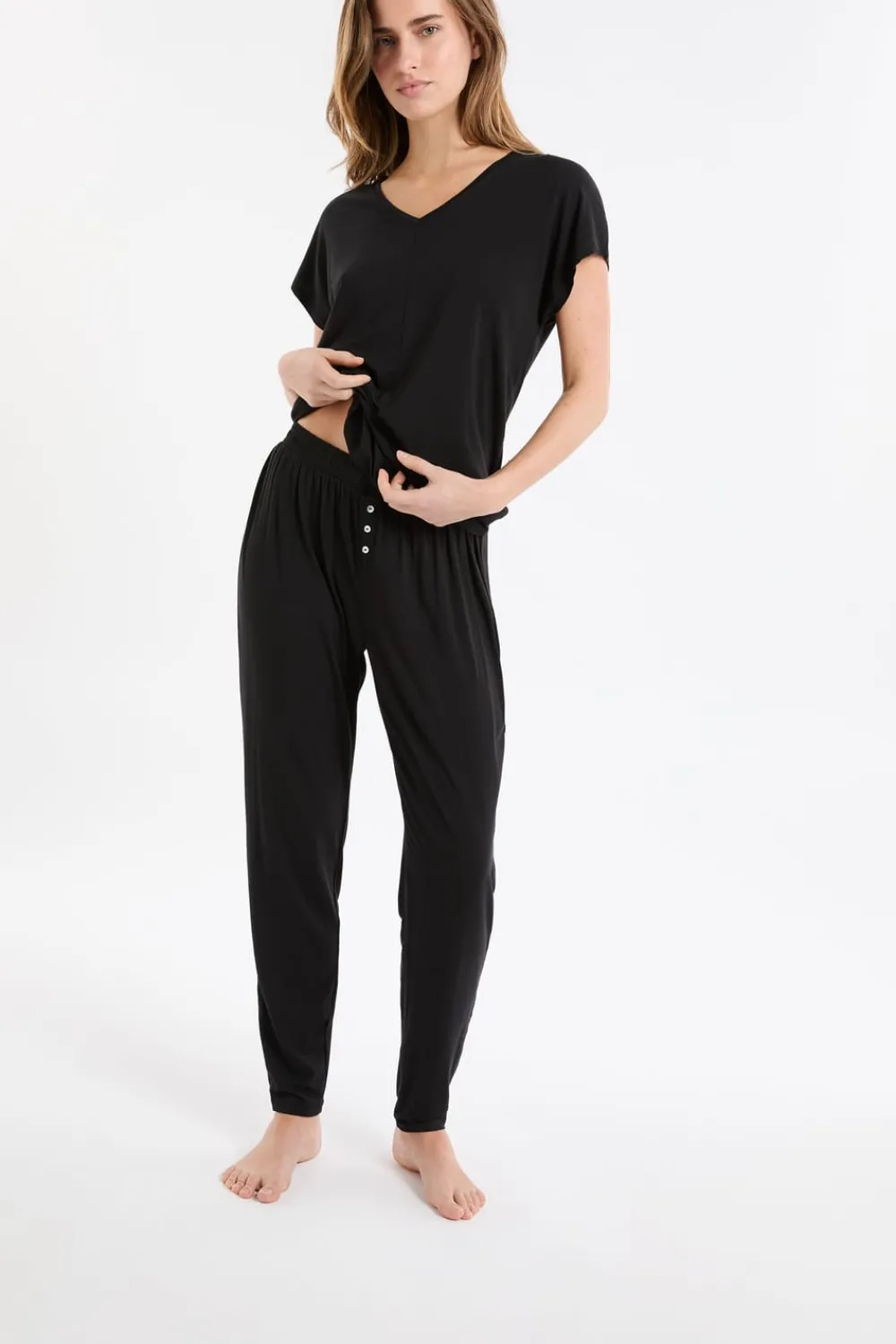 New ETAM Pantalón de pijama liso NEGRO