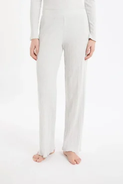 Discount ETAM Pantalón de pijama recto de algodón acanalado GRIS