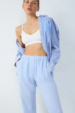 Clearance ETAM Pantalón de pijama recto de lino AZUL