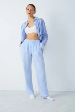 Clearance ETAM Pantalón de pijama recto de lino AZUL