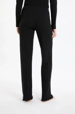 ETAM Pantalón de pijama Richelieu de punto elástico NEGRO