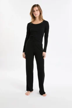 ETAM Pantalón de pijama Richelieu de punto elástico NEGRO