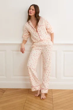 Clearance ETAM Pantalón de pijama satinados con estampado de besos IMP FOND ROSA