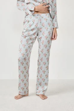 ETAM Pantalón de pijama satinados con estampado floral IMP FD BLANCO