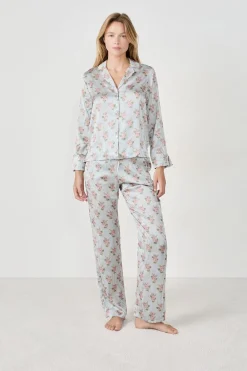 ETAM Pantalón de pijama satinados con estampado floral IMP FD BLANCO