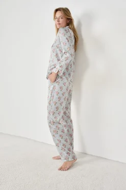 ETAM Pantalón de pijama satinados con estampado floral IMP FD BLANCO