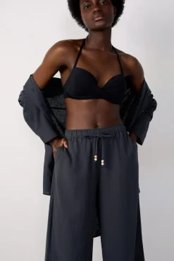 Hot ETAM Pantalón de playa ancho de lino ANTHRACITE