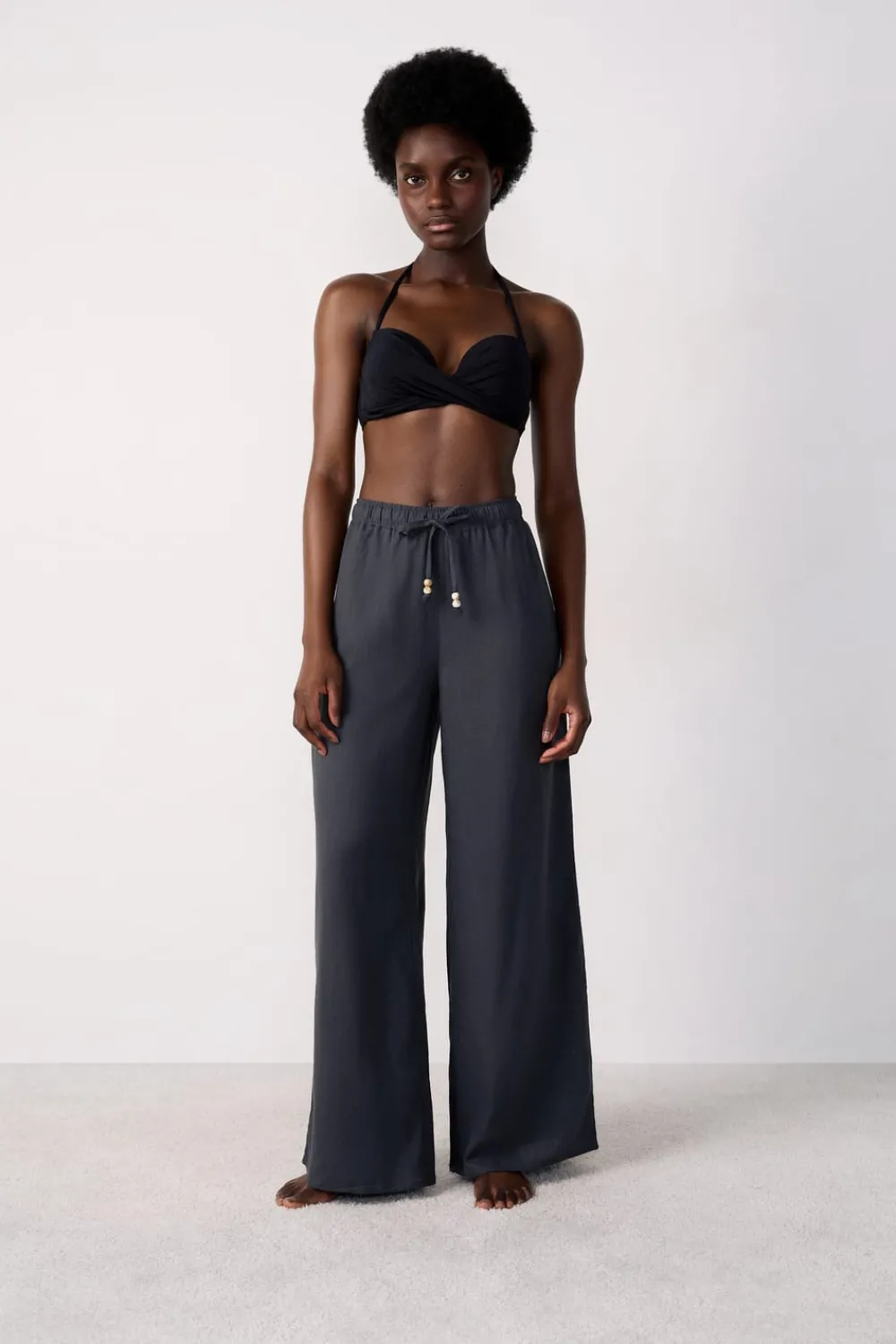 Hot ETAM Pantalón de playa ancho de lino ANTHRACITE