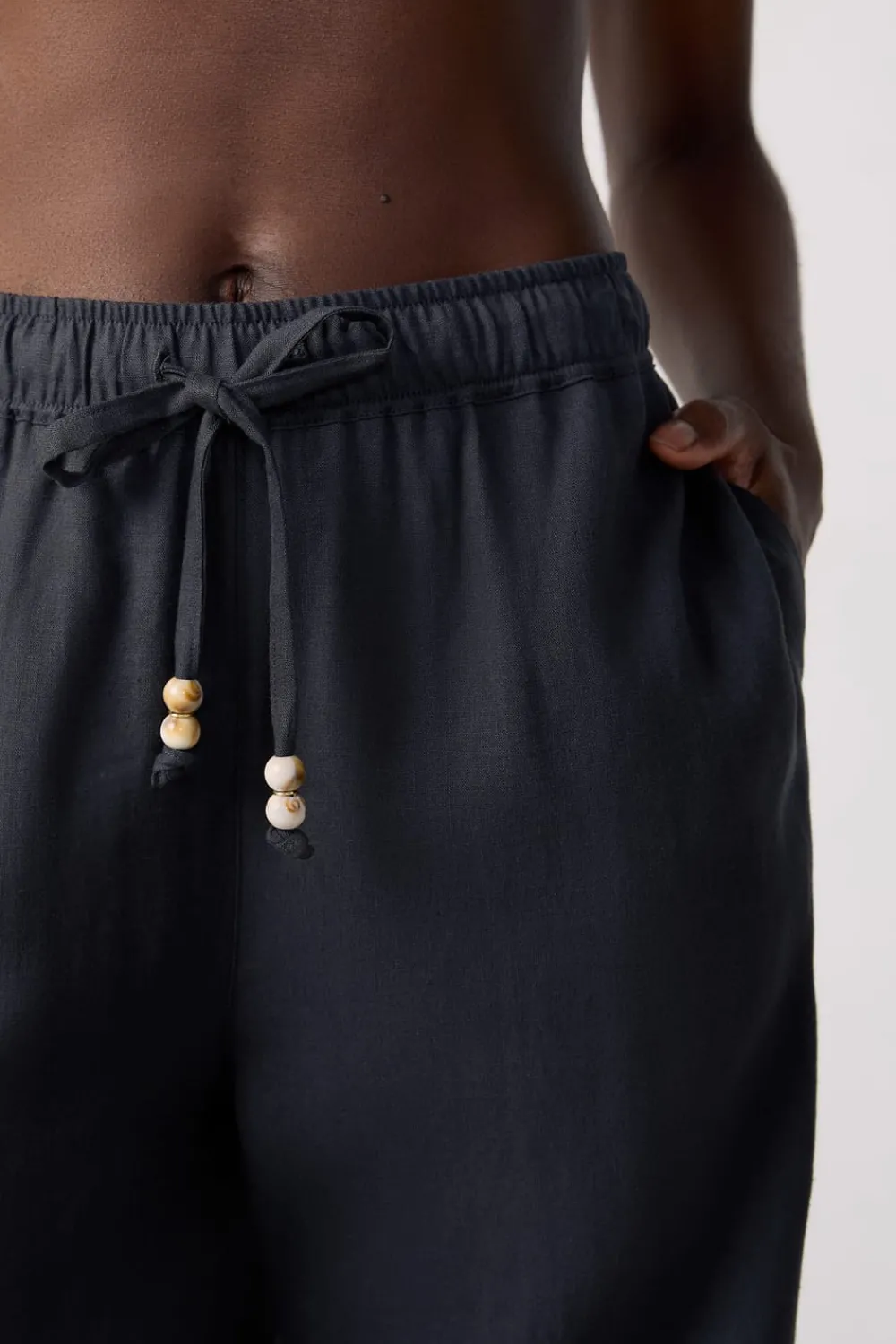 Hot ETAM Pantalón de playa ancho de lino ANTHRACITE