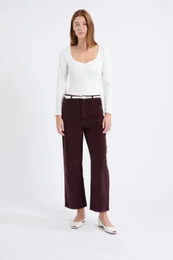 Online ETAM Pantalón recto de algodón con efecto terciopelo CHOCOLATE