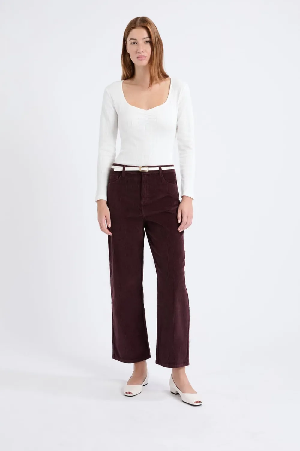 Online ETAM Pantalón recto de algodón con efecto terciopelo CHOCOLATE
