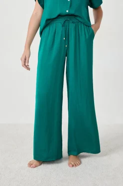 Clearance ETAM Pantalón satinado de corte ancho VERDE