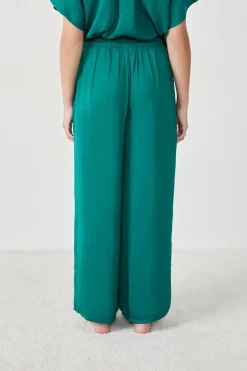 Clearance ETAM Pantalón satinado de corte ancho VERDE