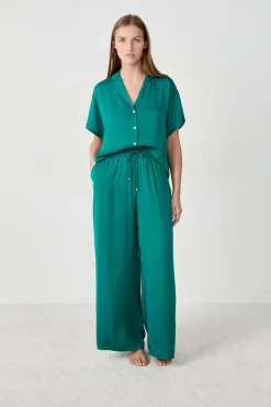 Clearance ETAM Pantalón satinado de corte ancho VERDE