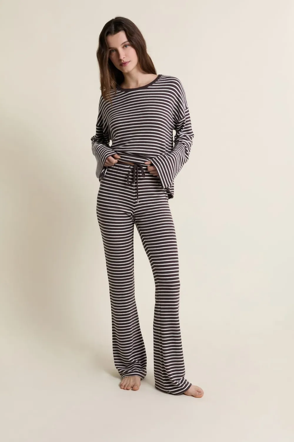 Best ETAM Pantalon de pyjama à rayures CHOCOLAT