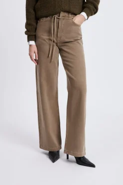 Hot ETAM Pantalon large avec cordon en coton TAUPE