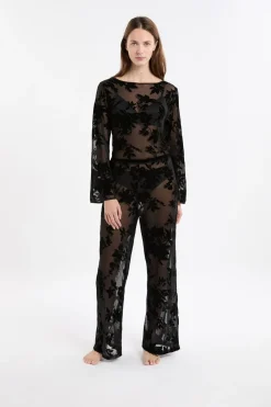 Sale ETAM Pantalon transparent à motif floral NOIR