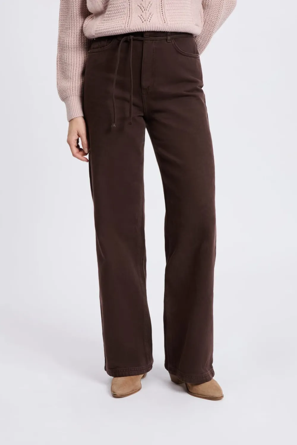 Clearance ETAM Pantalones anchos con cordón de algodón MARRÓN