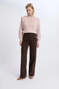 Clearance ETAM Pantalones anchos con cordón de algodón MARRÓN