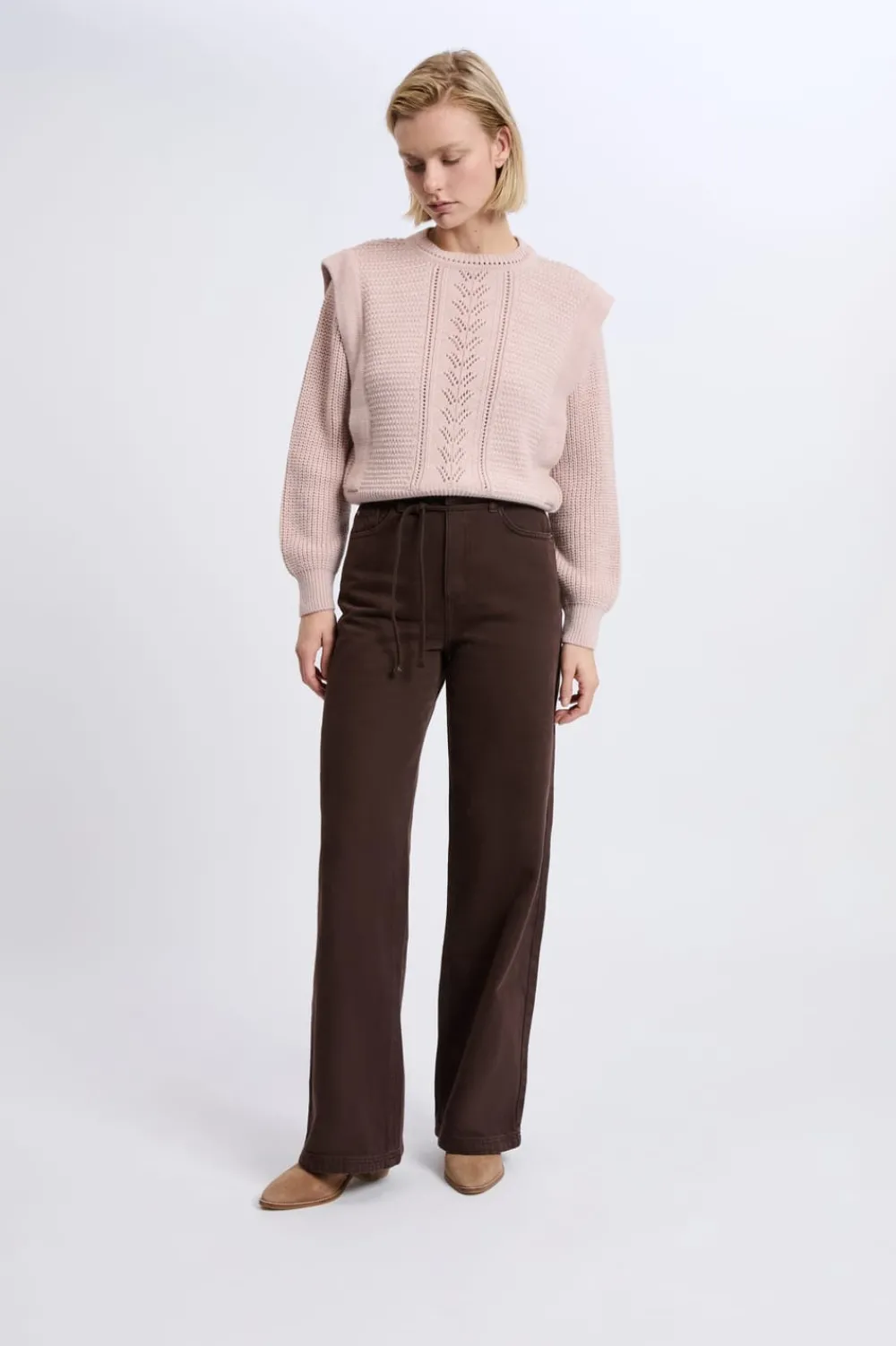 Clearance ETAM Pantalones anchos con cordón de algodón MARRÓN