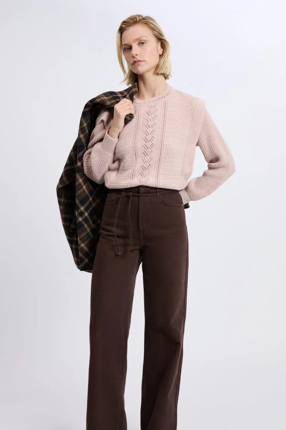 Clearance ETAM Pantalones anchos con cordón de algodón MARRÓN