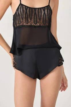 Outlet ETAM Pantalones cortos de pijama satinados con detalles de encaje NEGRO