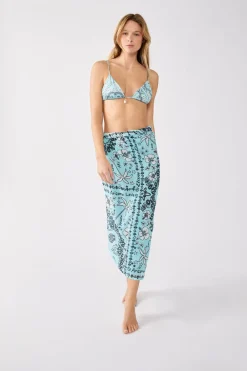 Outlet ETAM Pareo de algodón estampado ESTAMPADO FONDO AZUL