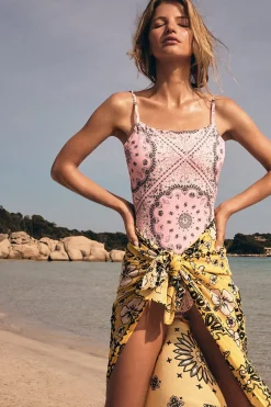 Best ETAM Pareo de algodón estampado ESTAMPADO FONDO AMARILLO