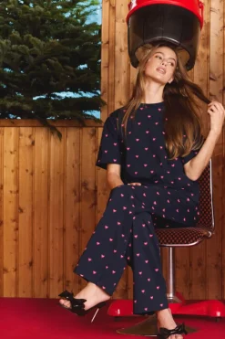Best ETAM Pijama de 2 piezas con estampado de corazones de algodón MARINO